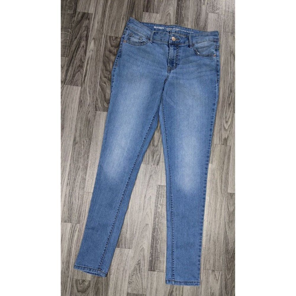 Old Navy Size 4 Regular Super Skinny Mid‎ Rise Whiskered Denim Blue Jeans